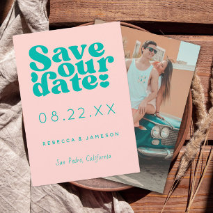 Save The Date Retro Union rose et Mariage Turquoise