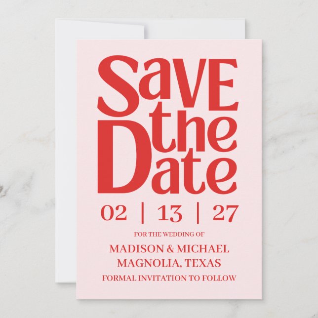 Save The Date Retro Valentine Wedding Photo Red Pink (Devant)