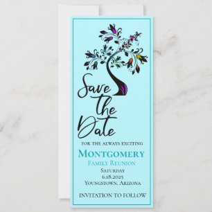 Save The Date Réunion de famille Bleu Arbre Floral Moderne