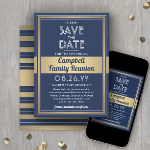 Save The Date Réunion de famille Moderne Élégant Bleu Nuit Or Bl