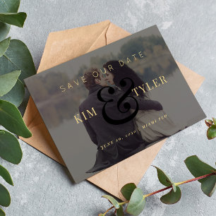 Save The Date Revêtement de photo moderne mariage d'or noir