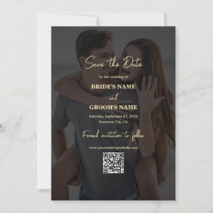 Save The Date Revêtement photo Black Gold moderne QR Code Mariag