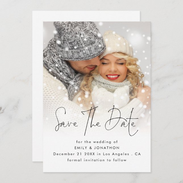 Save The Date Revêtement photo moderne QR Code Mariage hivernal (Devant / Derrière)