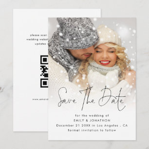 Save The Date Revêtement photo moderne QR Code Mariage hivernal