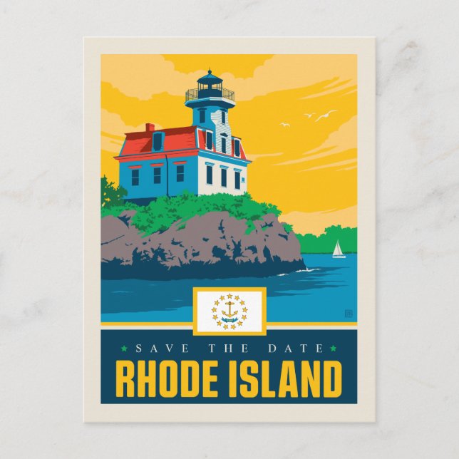 Save The Date | Rhode Island Einladungspostkarte (Vorderseite)