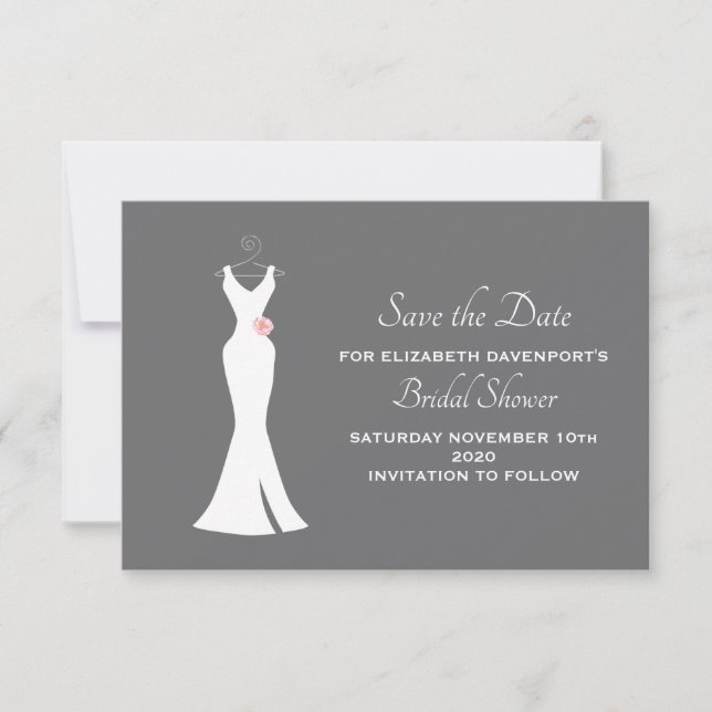 Save The Date Robe Blanche Élégante sur un Fond Gris Élégant et  (Devant)