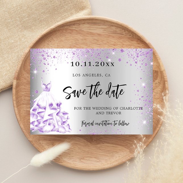 Save The Date Robe de mariage argent violet enregistrer la date (Créateur téléchargé)