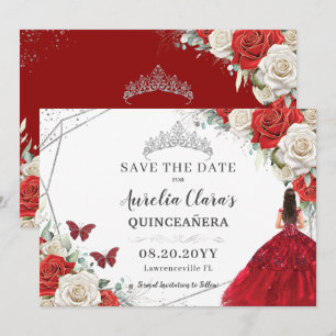 Save The Date Robe Florale Rouge Blanc Argent Quinceanera Sweet 