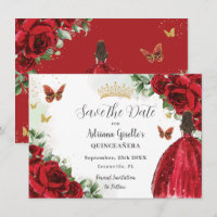 Robe Rouge Floral Princesse en or Quinceañera
