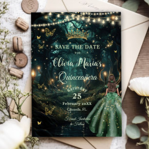 Save The Date Robe verte émeraude de la forêt enchantée Quinceañ