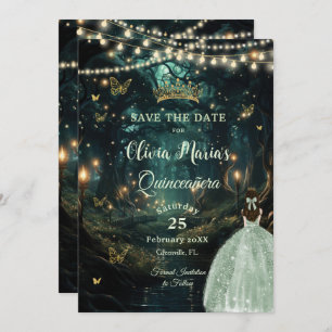 Save The Date Robe verte Enchanté Forêt Sage Quinceañera