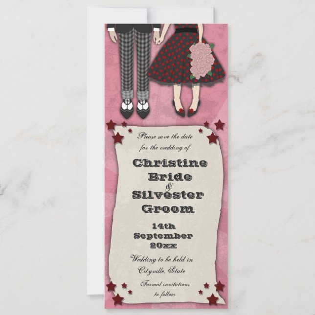 Save The Date Rockabilly Mariage, 4x9.25 enregistrer la date (Devant)