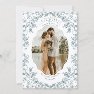 Save The Date Romance Floral Chinoiserie Classique Vintage Bleu