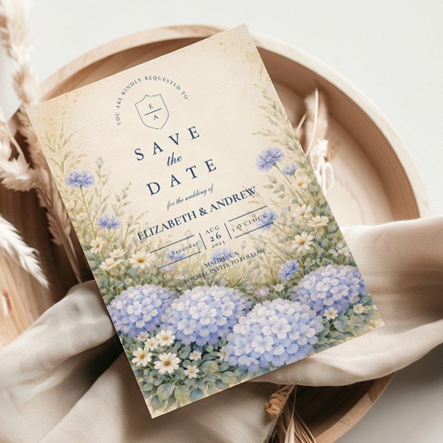 Save The Date Romantic Blue Hydrangea Wedding (Créateur téléchargé)