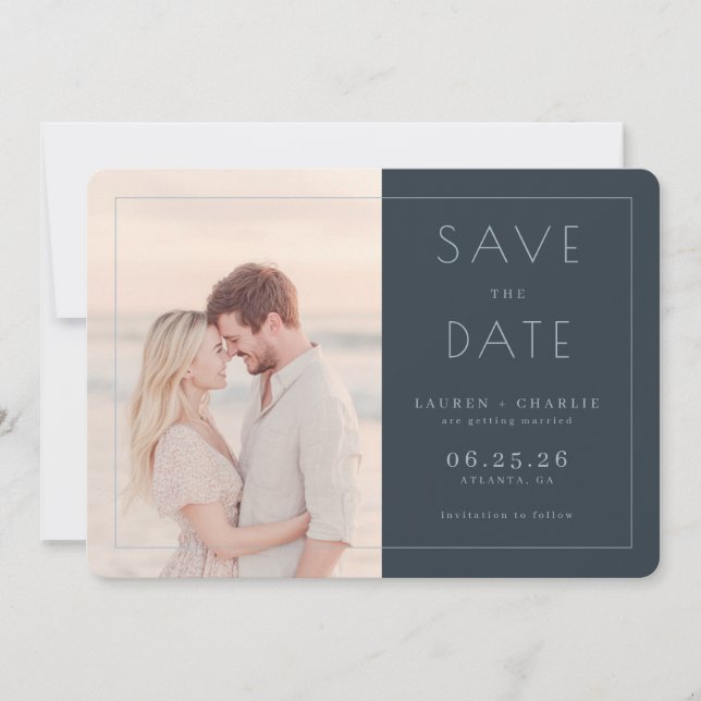 Save The Date Romantic Navy Minimalist Photo (Devant)