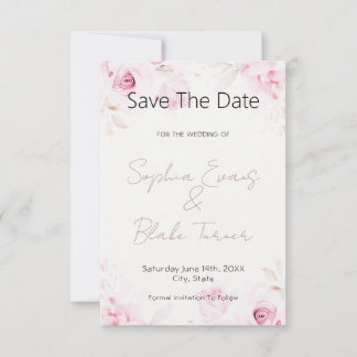 Save The Date Romantic Pink Roses Elegant and Pretty