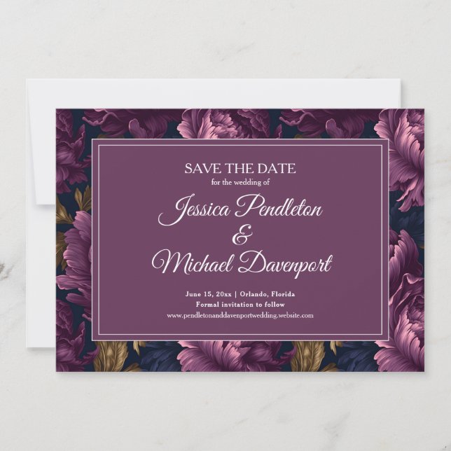 Save The Date Romantic Plum Floral Wedding Save Date (Devant)