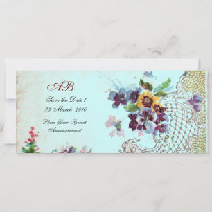 Save The Date ROMANTİCA Pink Turquoise Blue Floral Wedding Progr
