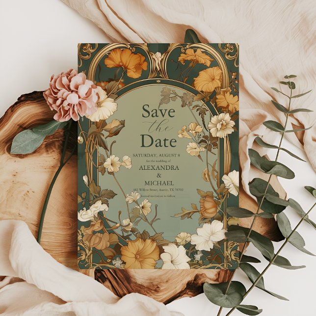 Save The Date Romantique Art Nouveau Botanique Cadre Mariage (Créateur téléchargé)
