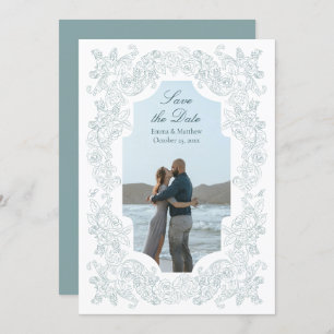 Save The Date Romantique Baroque Dusty Bleu Photo