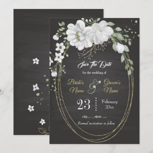 Save The Date Romantique blanc verdure cadre ovale noir