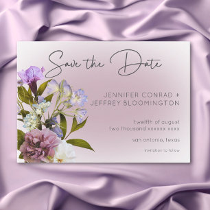 Save The Date Romantique Blanc & Violet Floral Mariage moderne