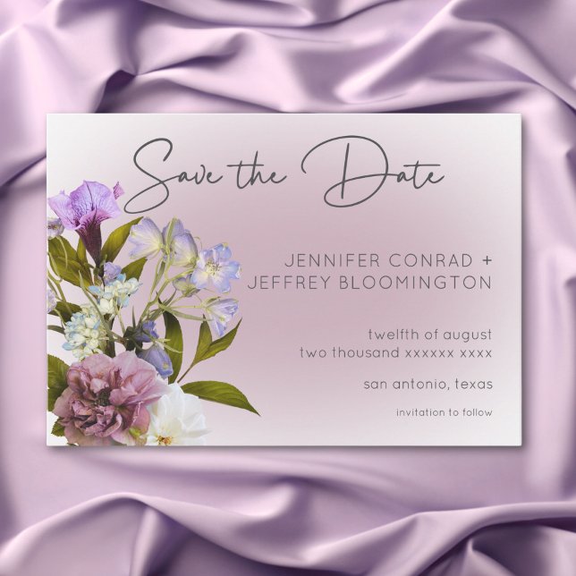 Save The Date Romantique Blanc & Violet Floral Mariage moderne (Romantic White & Purple Floral Modern Wedding Save The Date)