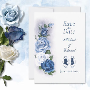 Save The Date Romantique Bleu Régence Gay Silhouette Botanique