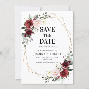 Save The Date Romantique Bourgogne Blush rose Botanique Géométri