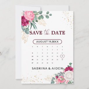 Save The Date Romantique Bourgogne Blush Rose Floral Enregistrer
