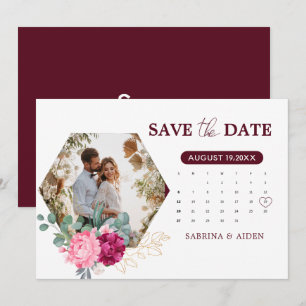 Save The Date Romantique Bourgogne Blush Rose Floral Enregistrer