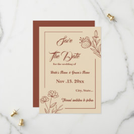 Save The Date Romantique élégant mariage à fleurs en terre cuite