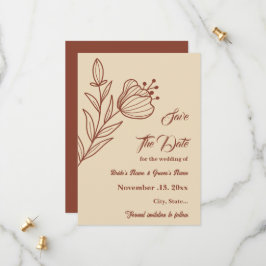 Save The Date Romantique élégant mariage à fleurs en terre cuite