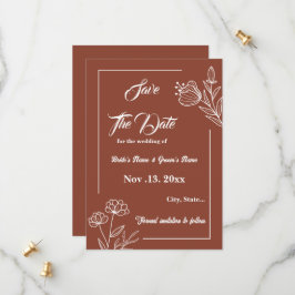 Save The Date Romantique élégant mariage à fleurs en terre cuite