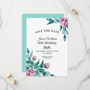 Save The Date Romantique Feminine Floral 40e anniversaire