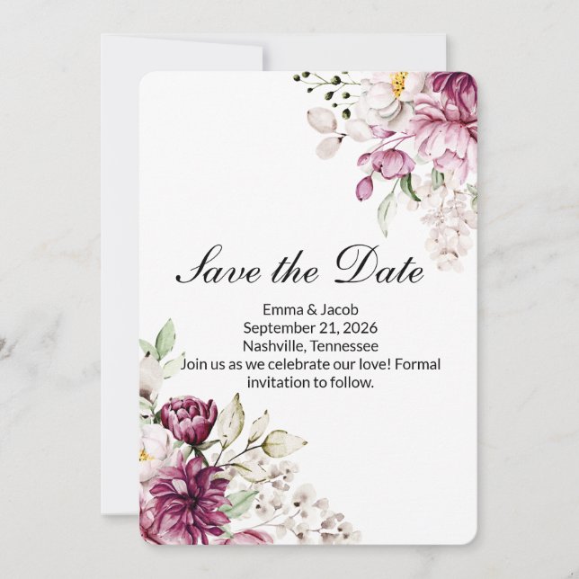 Save The Date Romantique Floraison Pivoine Fleurie (Devant)