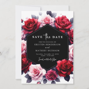 Save The Date Romantique Floral Crimson Mariage rouge