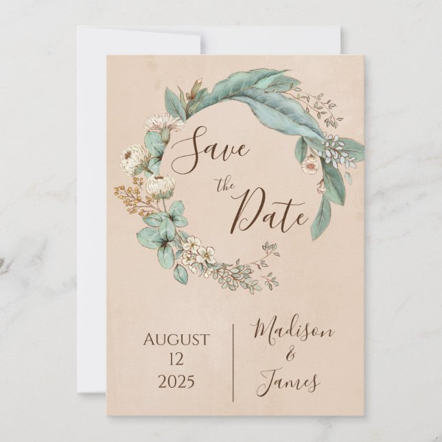 Save The Date Romantique Floral Script main tiré chic Mariage (Devant)