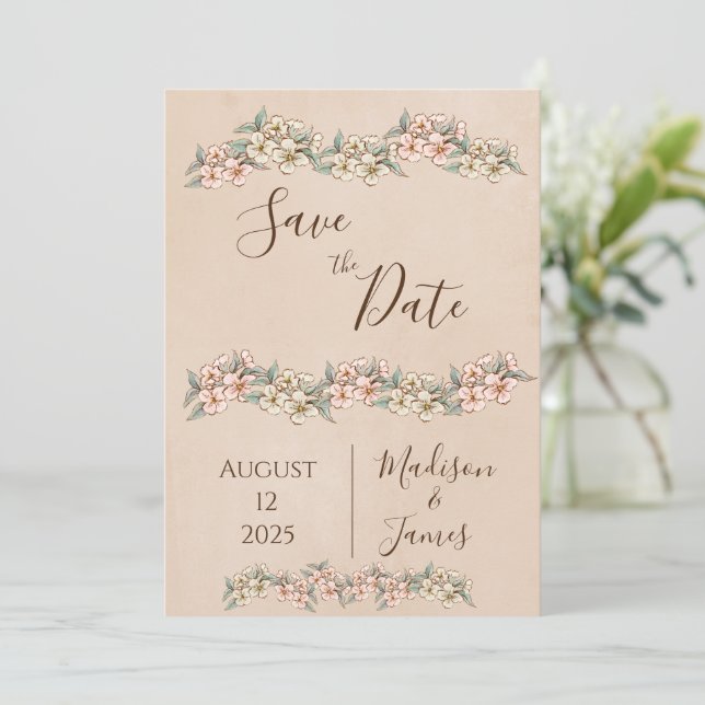 Save The Date Romantique Floral Script main tiré chic Mariage (Debout devant)
