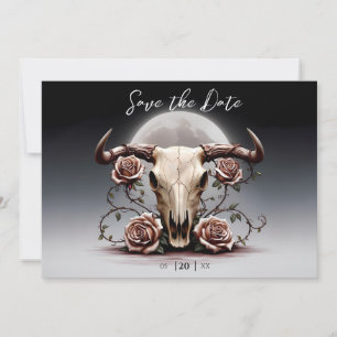 Save The Date Romantique Médiéval Mariage crâne de vache florale