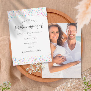 Save The Date Romantique Rainbow Confetti Photo