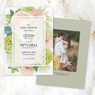 Save The Date Romantique Rose Sage Vert Mariage