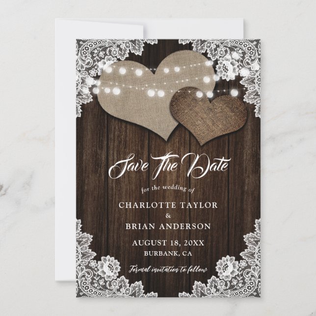 Save The Date Romantique rustique Pays Bois Floral Mariage dente (Devant)