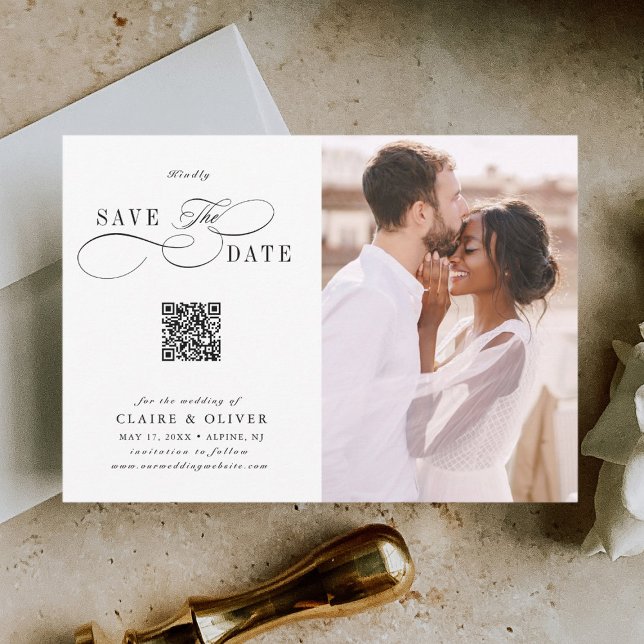 Save The Date Romantique Tourbillonnant Script QR Code Mariage P (Créateur téléchargé)