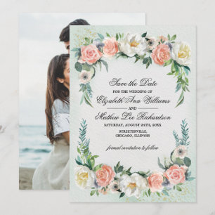 Save The Date. Romantische Rose Hochzeitsfotokarte Einladung