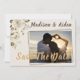 Save The Date | Romantische weiße rustikale Rose Ankündigung