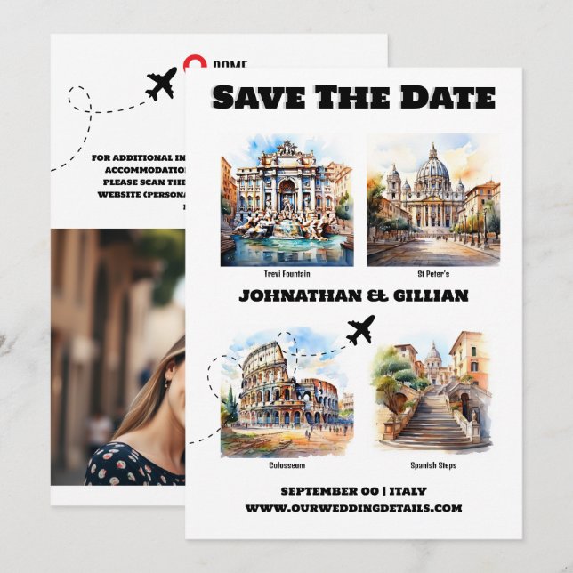 Save The Date Rome destination mariage attractions touristiques (Devant / Derrière)