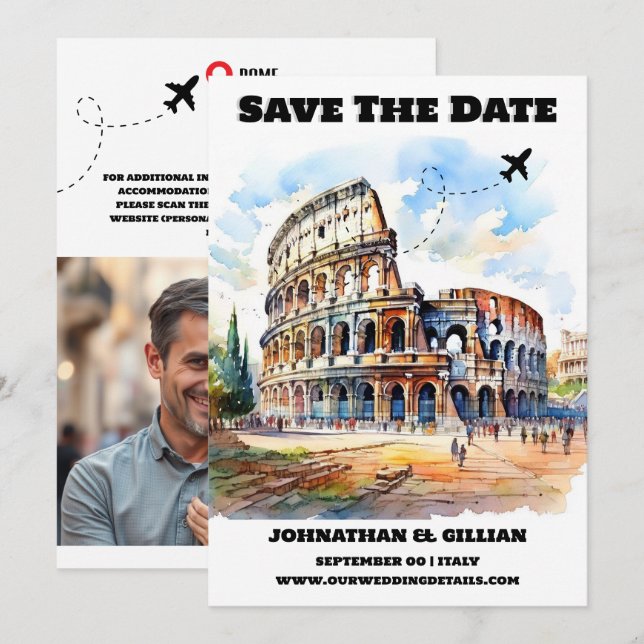 Save The Date Rome destination mariage enregistrer la date moder (Devant / Derrière)