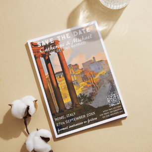 Save The Date Rome Italie Vintage Mariage Voyage Code QR