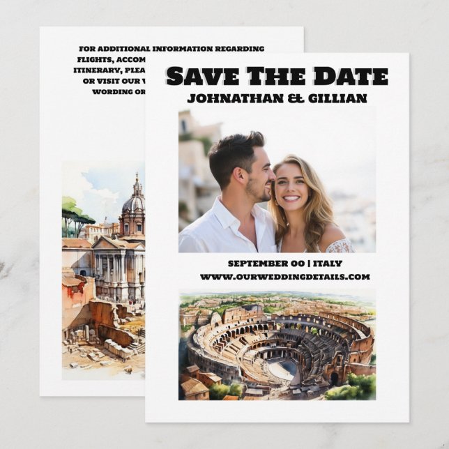 Save The Date Rome mariage destination couples photo (Devant / Derrière)